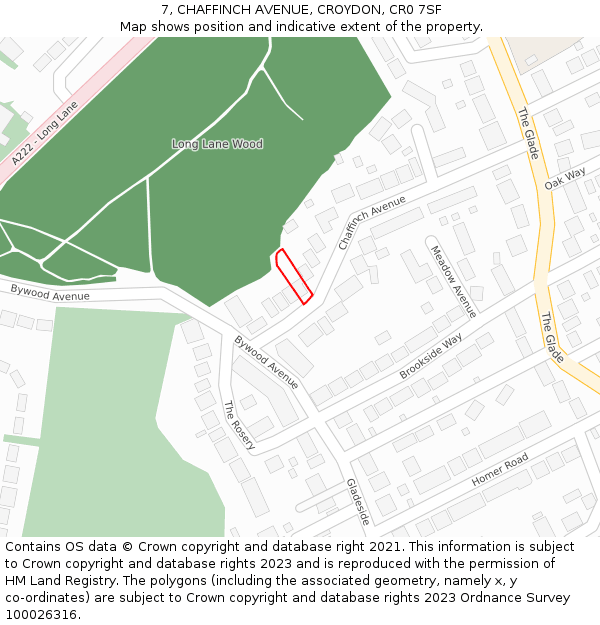 7, CHAFFINCH AVENUE, CROYDON, CR0 7SF: Location map and indicative extent of plot