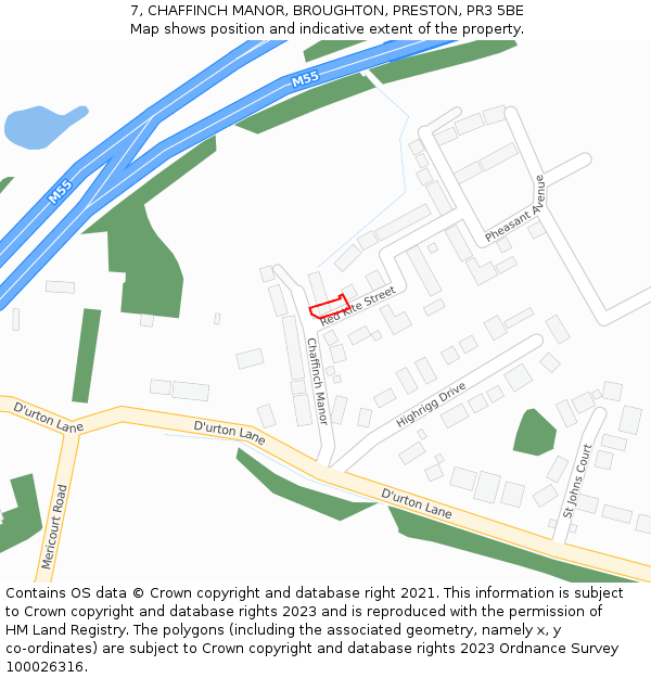 7, CHAFFINCH MANOR, BROUGHTON, PRESTON, PR3 5BE: Location map and indicative extent of plot