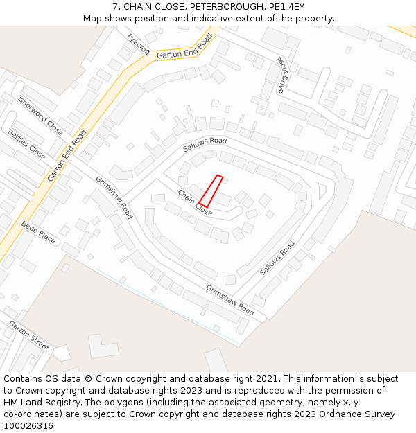 7, CHAIN CLOSE, PETERBOROUGH, PE1 4EY: Location map and indicative extent of plot