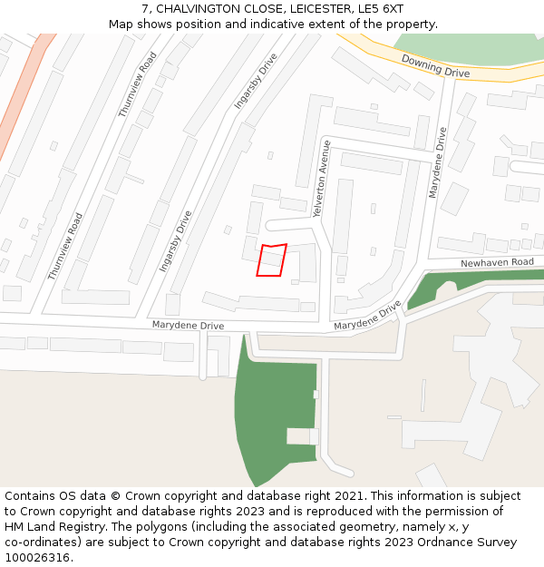 7, CHALVINGTON CLOSE, LEICESTER, LE5 6XT: Location map and indicative extent of plot