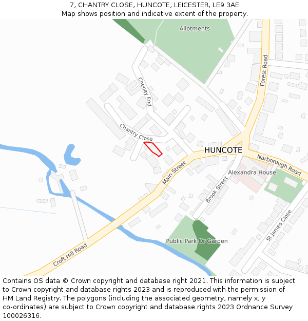 7, CHANTRY CLOSE, HUNCOTE, LEICESTER, LE9 3AE: Location map and indicative extent of plot