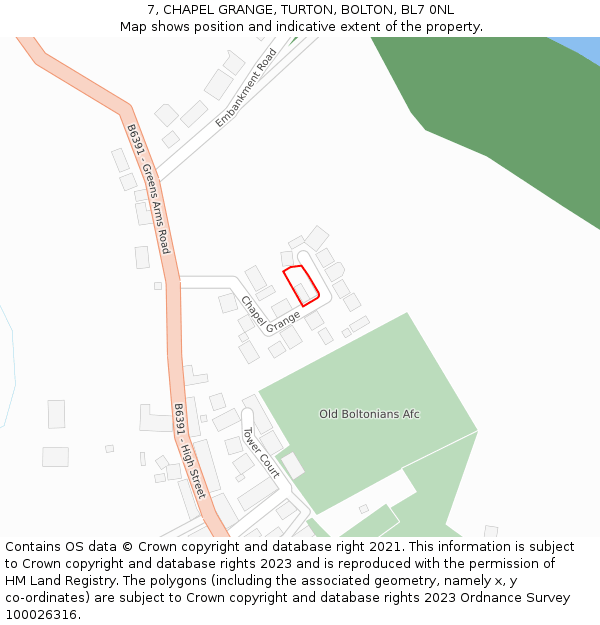 7, CHAPEL GRANGE, TURTON, BOLTON, BL7 0NL: Location map and indicative extent of plot