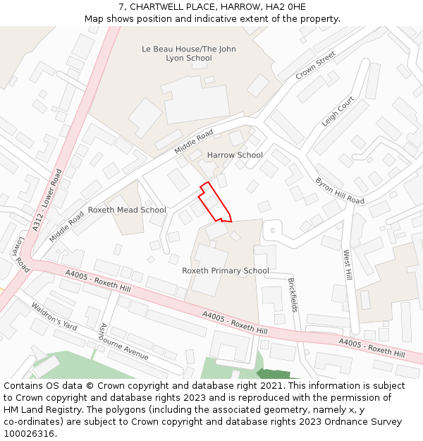 7, CHARTWELL PLACE, HARROW, HA2 0HE: Location map and indicative extent of plot