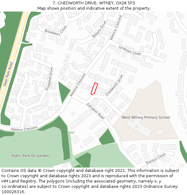 7, CHEDWORTH DRIVE, WITNEY, OX28 5FS: Location map and indicative extent of plot