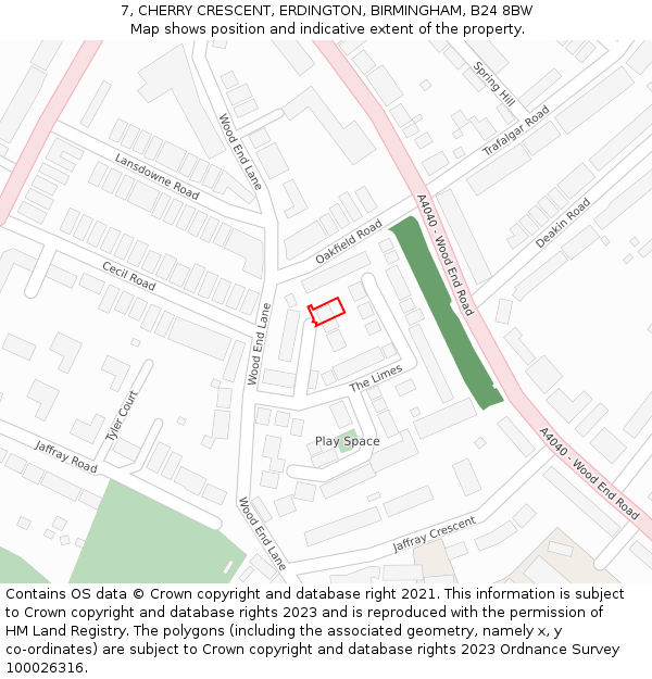 7, CHERRY CRESCENT, ERDINGTON, BIRMINGHAM, B24 8BW: Location map and indicative extent of plot