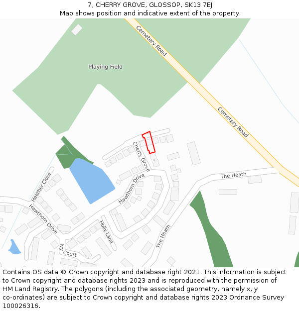 7, CHERRY GROVE, GLOSSOP, SK13 7EJ: Location map and indicative extent of plot