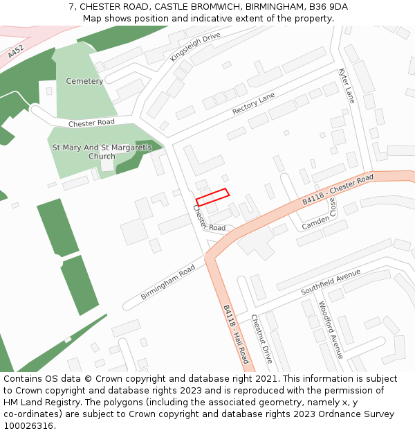 7, CHESTER ROAD, CASTLE BROMWICH, BIRMINGHAM, B36 9DA: Location map and indicative extent of plot