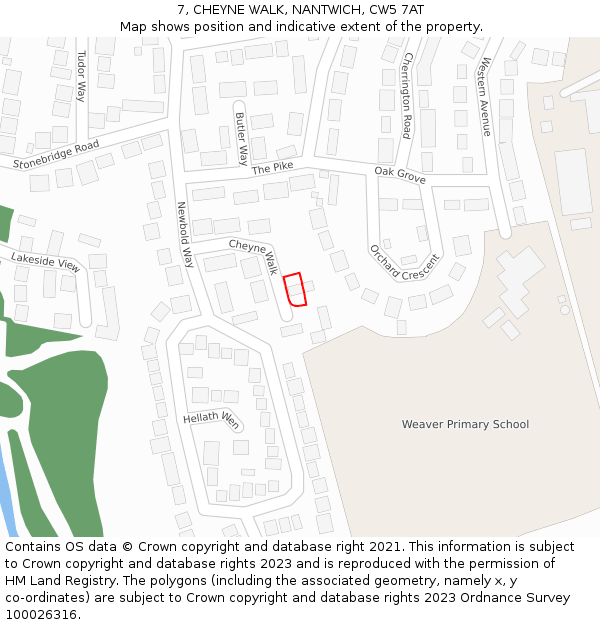 7, CHEYNE WALK, NANTWICH, CW5 7AT: Location map and indicative extent of plot