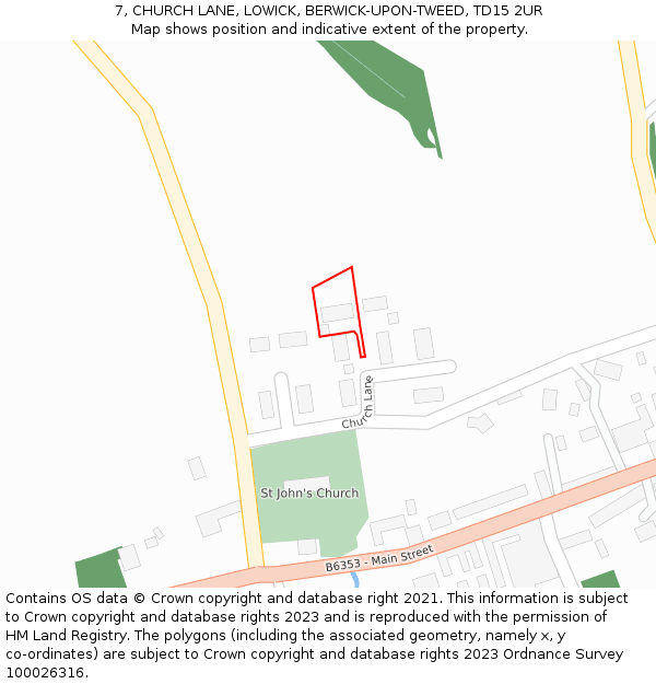 7, CHURCH LANE, LOWICK, BERWICK-UPON-TWEED, TD15 2UR: Location map and indicative extent of plot