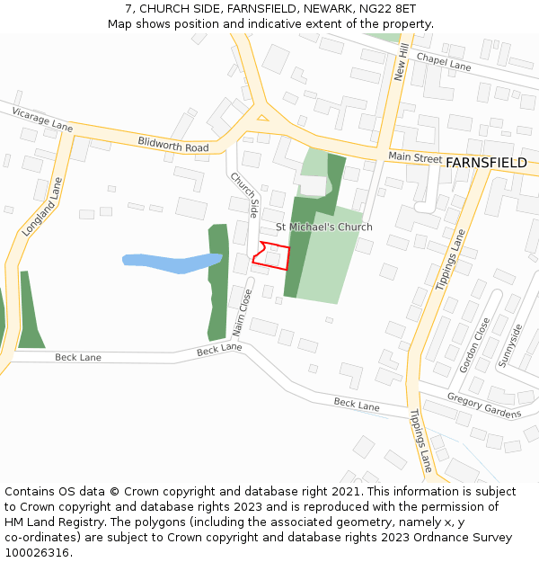 7, CHURCH SIDE, FARNSFIELD, NEWARK, NG22 8ET: Location map and indicative extent of plot