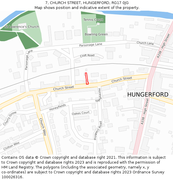 7, CHURCH STREET, HUNGERFORD, RG17 0JG: Location map and indicative extent of plot