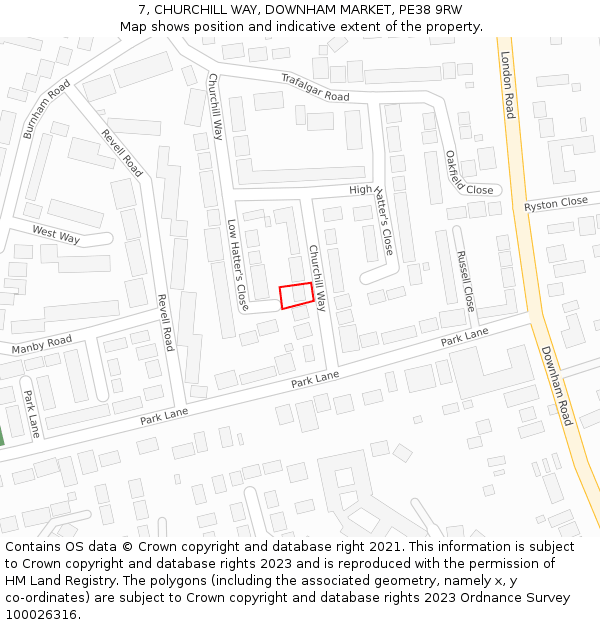 7, CHURCHILL WAY, DOWNHAM MARKET, PE38 9RW: Location map and indicative extent of plot