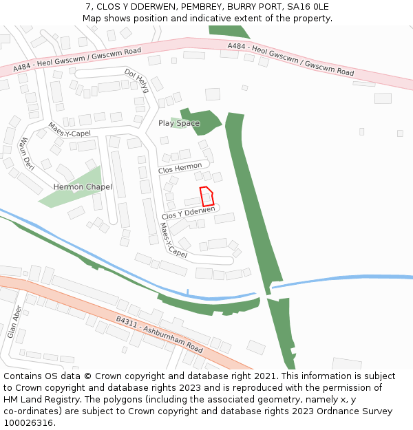 7, CLOS Y DDERWEN, PEMBREY, BURRY PORT, SA16 0LE: Location map and indicative extent of plot