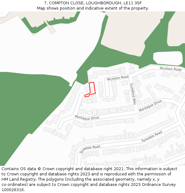 7, COMPTON CLOSE, LOUGHBOROUGH, LE11 3SF: Location map and indicative extent of plot