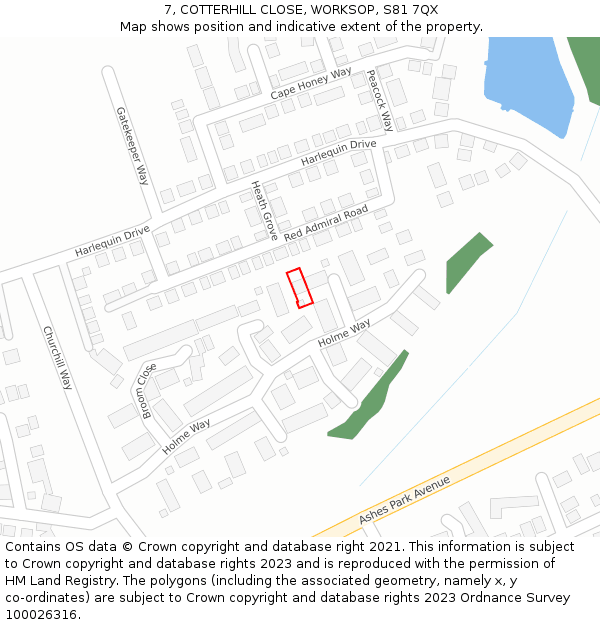 7, COTTERHILL CLOSE, WORKSOP, S81 7QX: Location map and indicative extent of plot