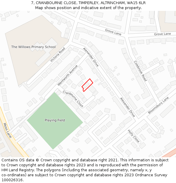 7, CRANBOURNE CLOSE, TIMPERLEY, ALTRINCHAM, WA15 6LR: Location map and indicative extent of plot