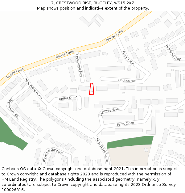 7, CRESTWOOD RISE, RUGELEY, WS15 2XZ: Location map and indicative extent of plot