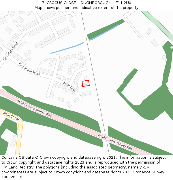 7, CROCUS CLOSE, LOUGHBOROUGH, LE11 2UX: Location map and indicative extent of plot