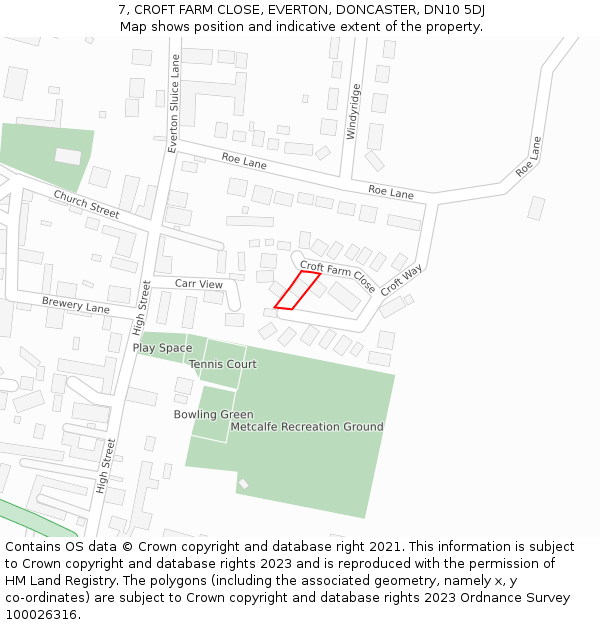 7, CROFT FARM CLOSE, EVERTON, DONCASTER, DN10 5DJ: Location map and indicative extent of plot