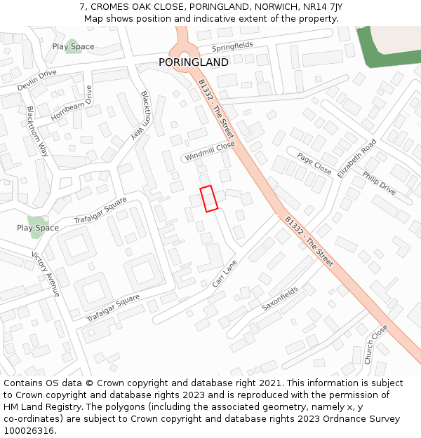 7, CROMES OAK CLOSE, PORINGLAND, NORWICH, NR14 7JY: Location map and indicative extent of plot