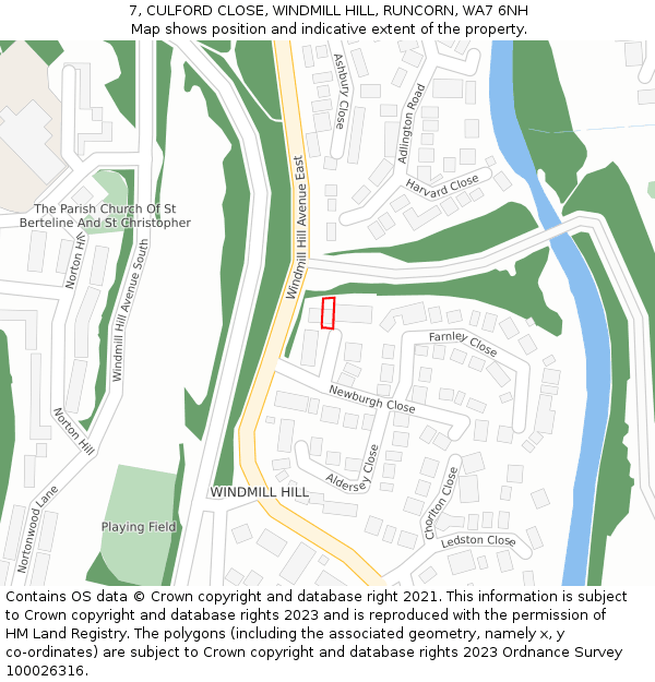 7, CULFORD CLOSE, WINDMILL HILL, RUNCORN, WA7 6NH: Location map and indicative extent of plot