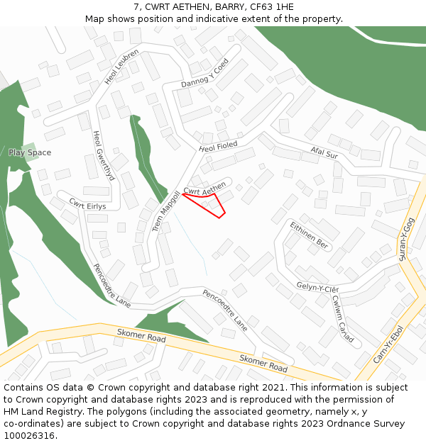 7, CWRT AETHEN, BARRY, CF63 1HE: Location map and indicative extent of plot