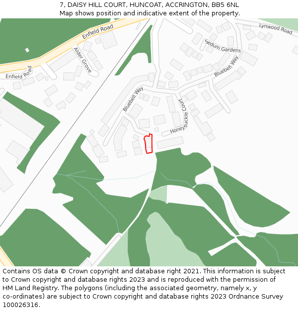 7, DAISY HILL COURT, HUNCOAT, ACCRINGTON, BB5 6NL: Location map and indicative extent of plot