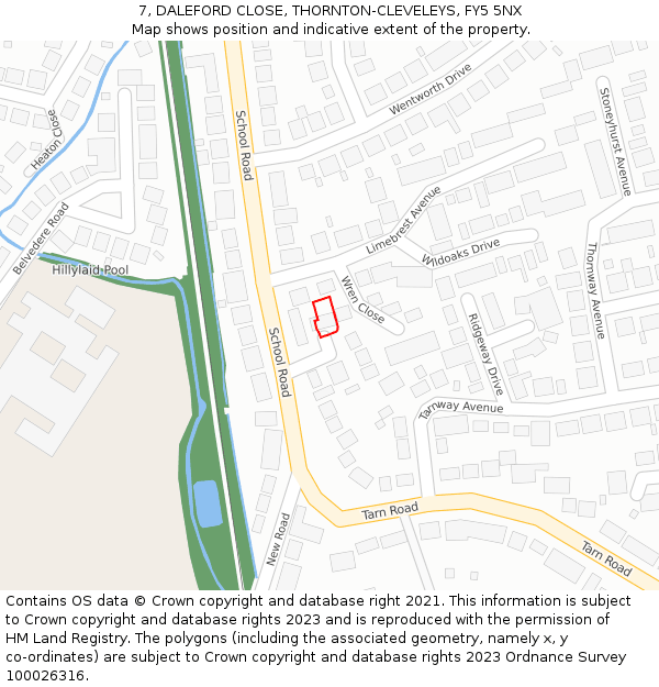 7, DALEFORD CLOSE, THORNTON-CLEVELEYS, FY5 5NX: Location map and indicative extent of plot