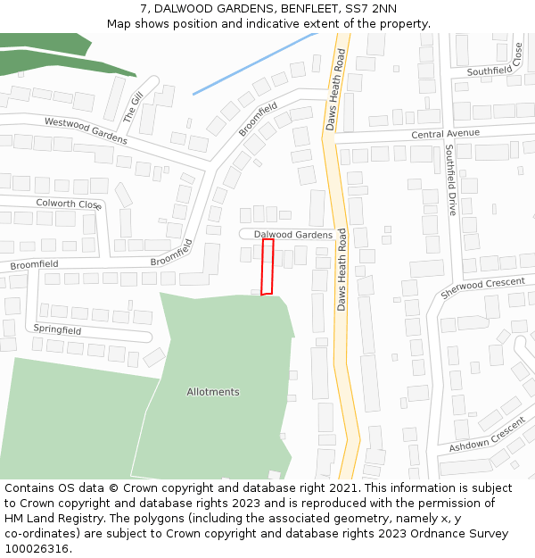 7, DALWOOD GARDENS, BENFLEET, SS7 2NN: Location map and indicative extent of plot