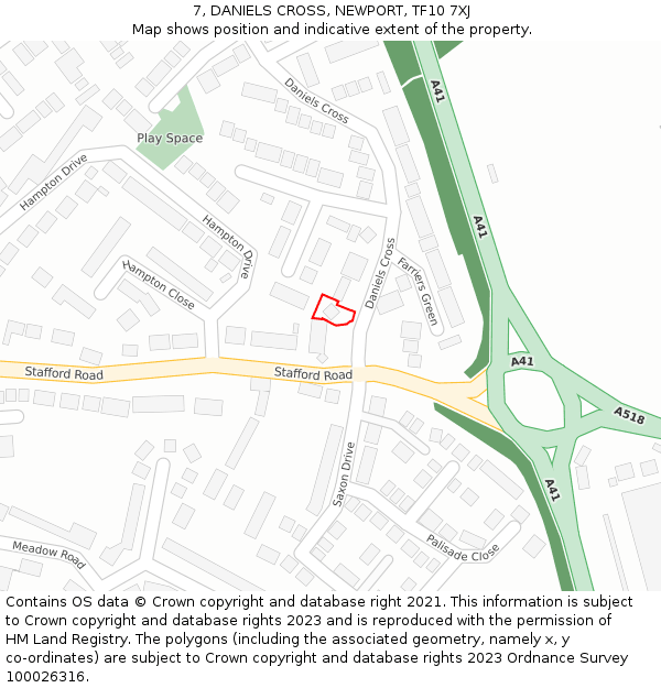 7, DANIELS CROSS, NEWPORT, TF10 7XJ: Location map and indicative extent of plot