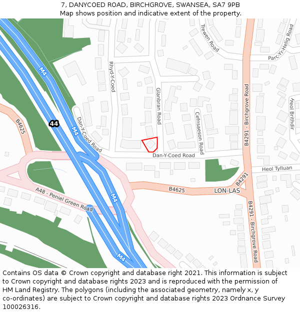 7, DANYCOED ROAD, BIRCHGROVE, SWANSEA, SA7 9PB: Location map and indicative extent of plot