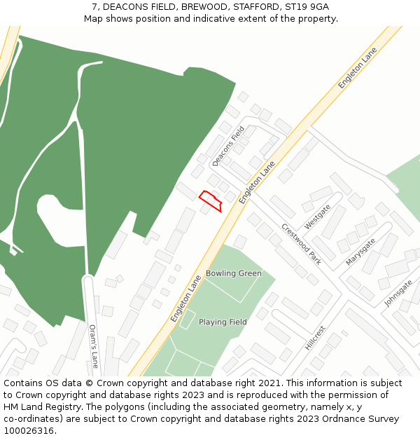 7, DEACONS FIELD, BREWOOD, STAFFORD, ST19 9GA: Location map and indicative extent of plot