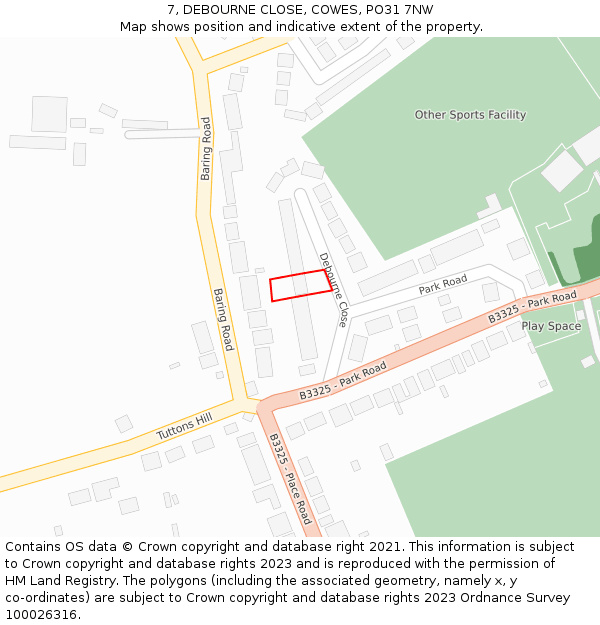 7, DEBOURNE CLOSE, COWES, PO31 7NW: Location map and indicative extent of plot