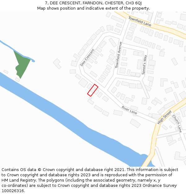 7, DEE CRESCENT, FARNDON, CHESTER, CH3 6QJ: Location map and indicative extent of plot