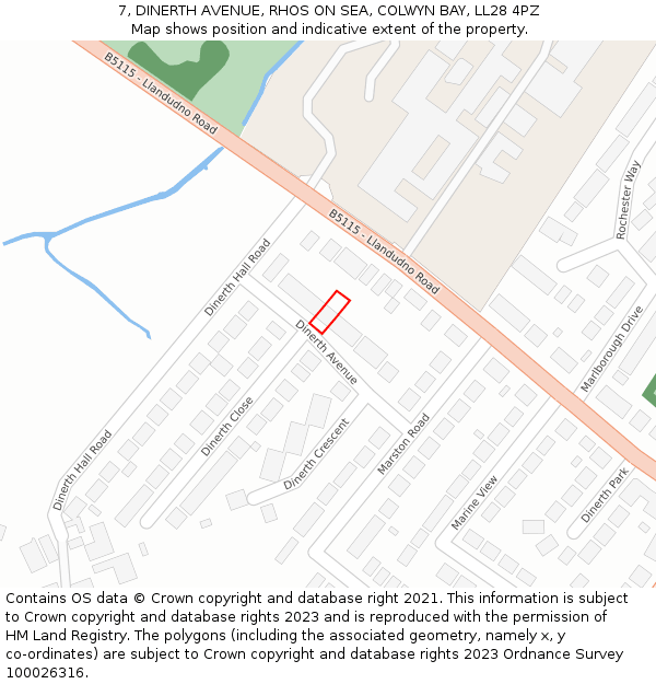 7, DINERTH AVENUE, RHOS ON SEA, COLWYN BAY, LL28 4PZ: Location map and indicative extent of plot