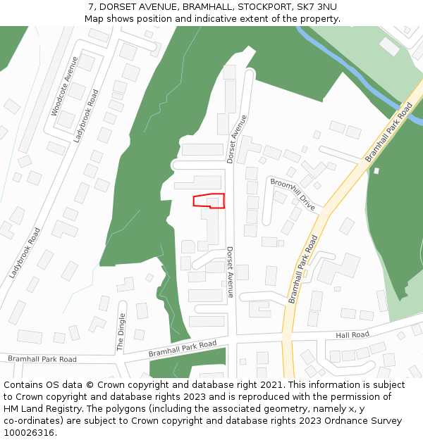 7, DORSET AVENUE, BRAMHALL, STOCKPORT, SK7 3NU: Location map and indicative extent of plot