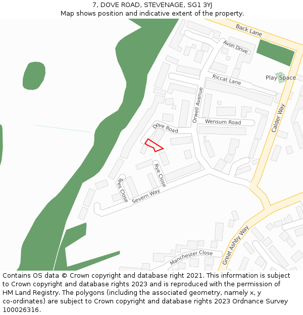 7, DOVE ROAD, STEVENAGE, SG1 3YJ: Location map and indicative extent of plot