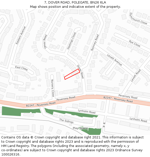 7, DOVER ROAD, POLEGATE, BN26 6LA: Location map and indicative extent of plot