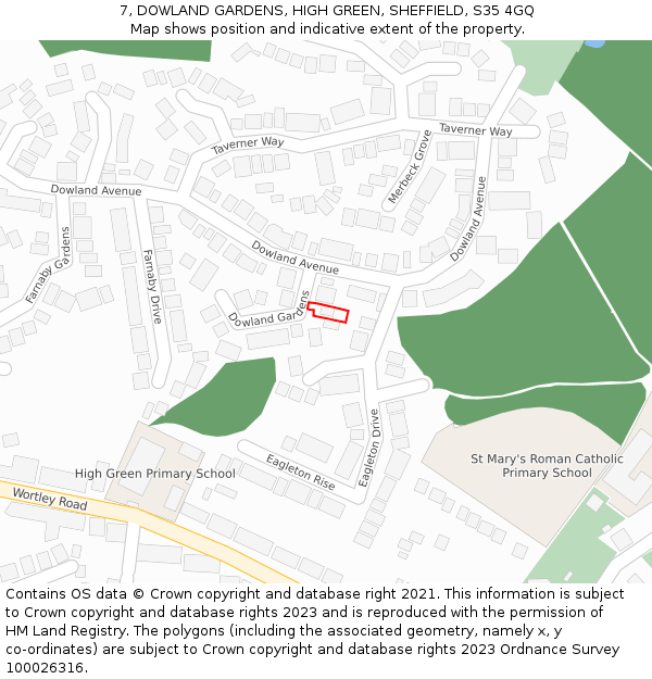 7, DOWLAND GARDENS, HIGH GREEN, SHEFFIELD, S35 4GQ: Location map and indicative extent of plot