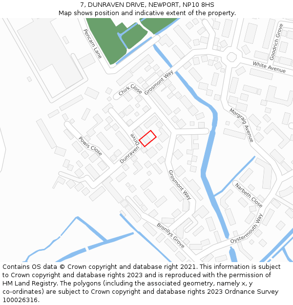 7, DUNRAVEN DRIVE, NEWPORT, NP10 8HS: Location map and indicative extent of plot