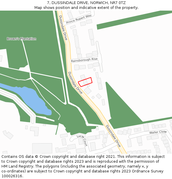 7, DUSSINDALE DRIVE, NORWICH, NR7 0TZ: Location map and indicative extent of plot