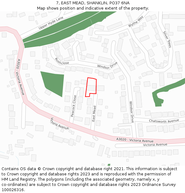 7, EAST MEAD, SHANKLIN, PO37 6NA: Location map and indicative extent of plot