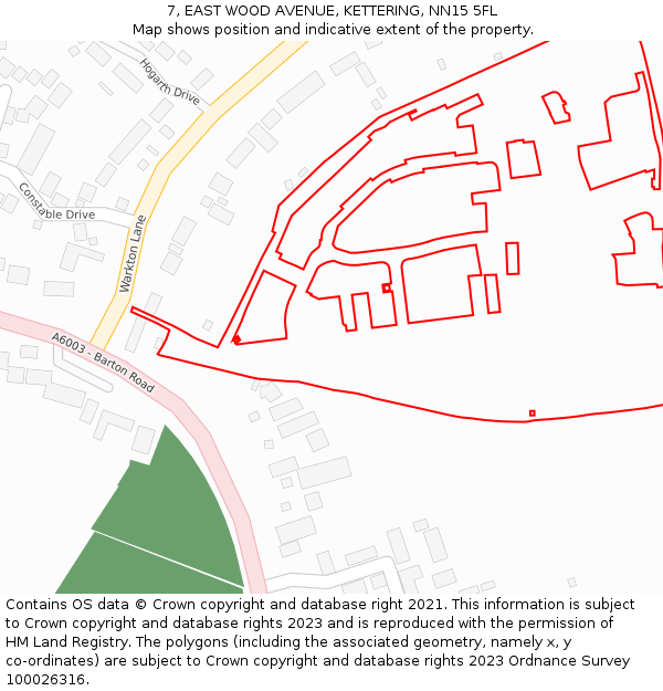 7, EAST WOOD AVENUE, KETTERING, NN15 5FL: Location map and indicative extent of plot