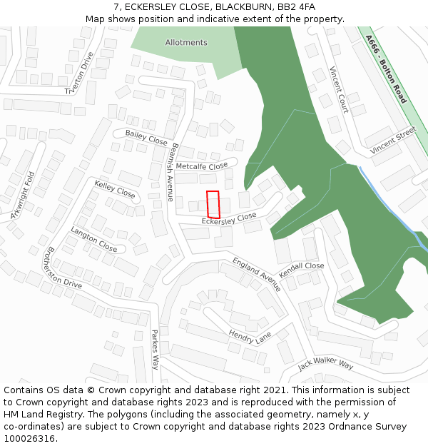 7, ECKERSLEY CLOSE, BLACKBURN, BB2 4FA: Location map and indicative extent of plot