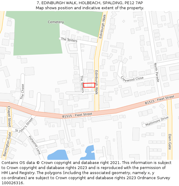 7, EDINBURGH WALK, HOLBEACH, SPALDING, PE12 7AP: Location map and indicative extent of plot