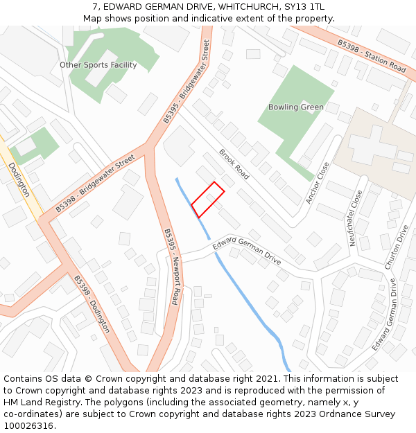 7, EDWARD GERMAN DRIVE, WHITCHURCH, SY13 1TL: Location map and indicative extent of plot