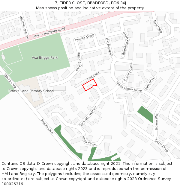 7, EIDER CLOSE, BRADFORD, BD6 3XJ: Location map and indicative extent of plot