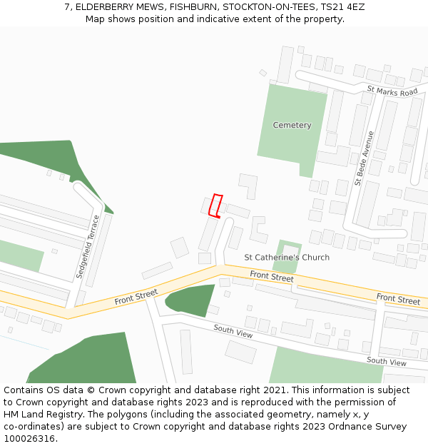 7, ELDERBERRY MEWS, FISHBURN, STOCKTON-ON-TEES, TS21 4EZ: Location map and indicative extent of plot