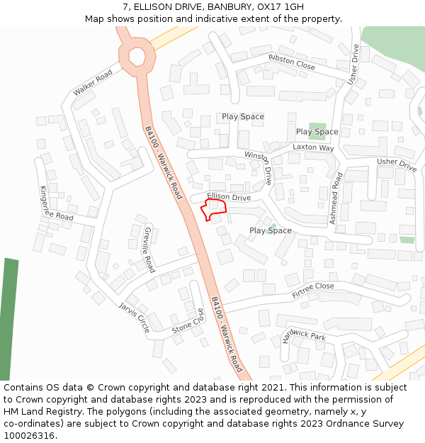 7, ELLISON DRIVE, BANBURY, OX17 1GH: Location map and indicative extent of plot