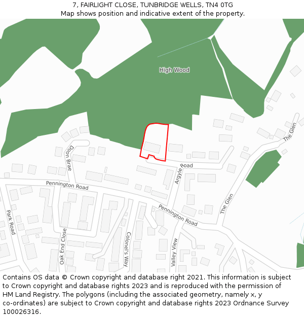 7, FAIRLIGHT CLOSE, TUNBRIDGE WELLS, TN4 0TG: Location map and indicative extent of plot